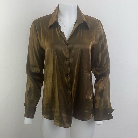 Notations Tops - Notations Liquid Gold Button Down Shirt
